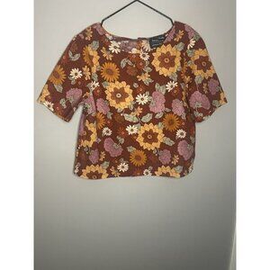 Modcloth Princess Highway Top Womens 14 Floral Short Sleeve Boxy Linen Blend
